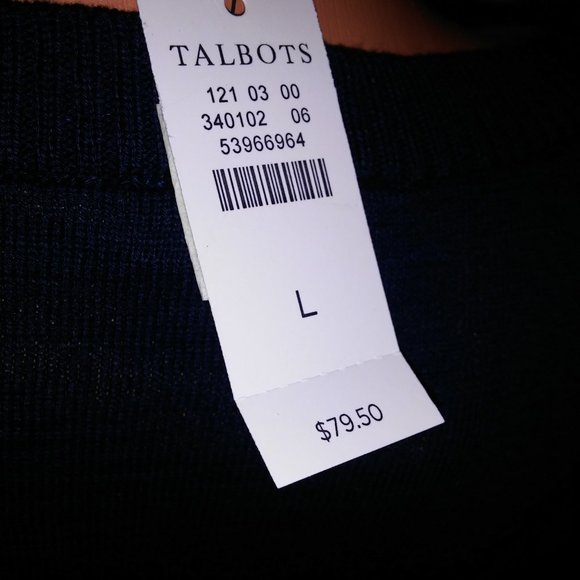 Talbots Sweater Large V Neck Navy Blue Solid 3/4 Sleeve 100% Cotton Pullover Bus - Picture 9 of 11